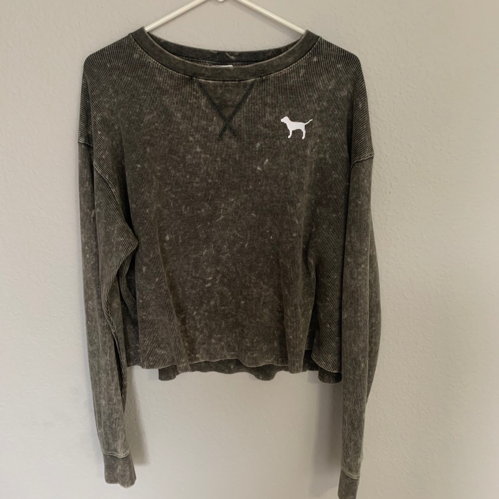 PINK cropped waffle knit top